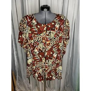 button up blouse 1980s rust tan